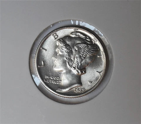 1939 . Mercury Dime . Gem BU . Brilliant Unc. . MS Cover