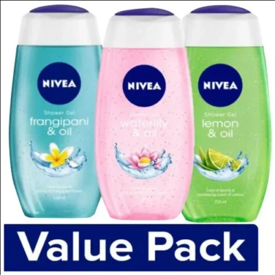 NIVEA Waterlily, Lemon Oil, and Frangipani shower gel  (3 x 250 ml) - Image 1 of 3