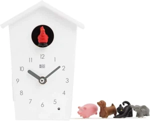 Animalhouse White, Small Cuckoo Clock with 5 Farm Animals Sounds (Natural Field - Picture 1 of 9