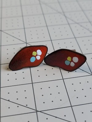 Vintage Modernist Enamel on Copper Red Cufflinks MCM Mid Century Modern - Image 1 of 4