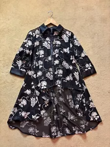 NWT MIDNIGHT VELVET Black Sheer Floral Embroidery Hi-Low Long Pleather Jacket M - Picture 1 of 10