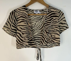 Princess Polly Top Womens 8 Animal Print Sheer Bolero Front Tie Crop - Picture 1 of 7