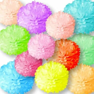 12pcs Paper Pom Poms Tissue Paper Flower Garlands 10" 12" 14" Assorted Colors - Picture 1 of 5
