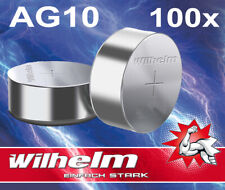100 x Wilhelm AG10 Knopfzellen Knopfbatterien Uhrenbatterien Blisterpack NEU!!