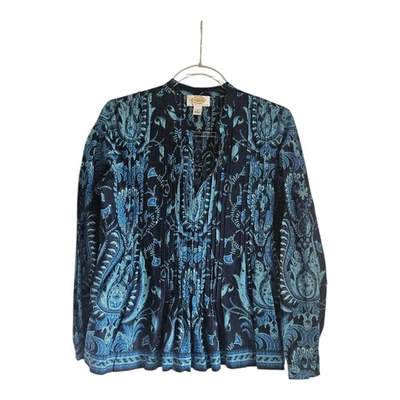Talbots женщин маленький миниатюрный блузка синий пейсли блестки раздельный воротник пинтак - Изображение 1 из 4