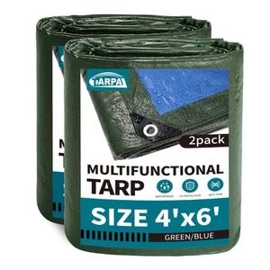 Lona Verde Impermeable 4x6 Pies (Paquete de 2) Lonas Pequeñas Multiusos Protección C... - Imagen 1 de 7