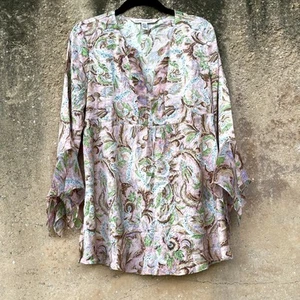 DVF Pink Paisley Floral Flutter Tunic M Diane von Furstenberg - Picture 1 of 6