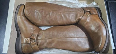 Frye Phillip 76850 Brown Leather Zip Back Tall Harness Womens Boots Size 11 - Image 1 of 4
