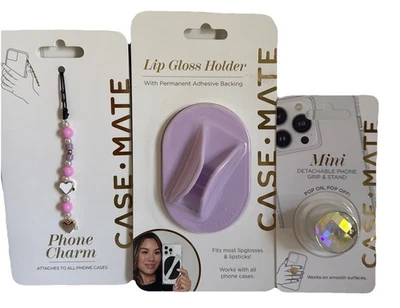 NIP Case Mate BUNDLE LOT mini detachable phone grip/stand ,charm, and lip gloss  - Image 1 of 4