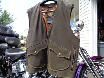 HARLEY DAVIDSON BILLINGS LEATHER VEST X-LARGE SPRINGER HERITAGE SOFTAIL FATBOY  Foto 1 de 4
