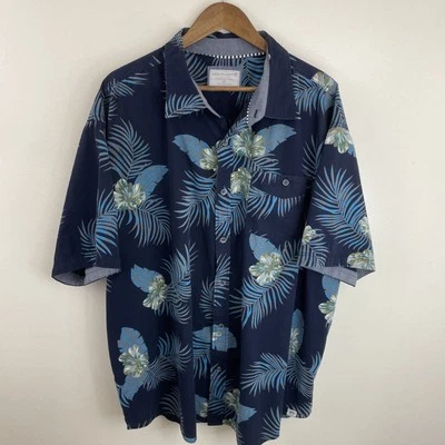 Free Planet Shirt Mens 4X Blue Tropical Floral Print Short Sleeve Button Cotton - Image 1 of 4