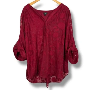 Torrid Harper Chiffon Red Sheer Floral 3/4 Sleeve Blouse - Picture 1 of 9