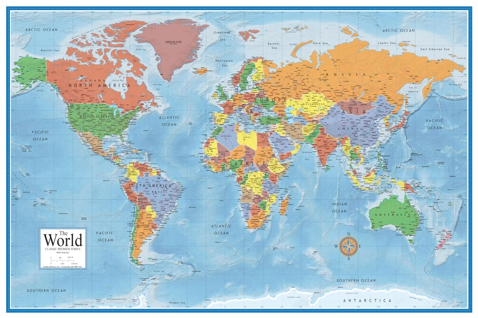 Swiftmaps 24x36 World Classic Wall Map Poster Paper Folded