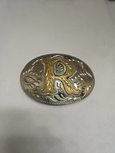 Hebilla de cinturón occidental vintage SILVERSMITHS letra “R” - Imagen 1 de 4