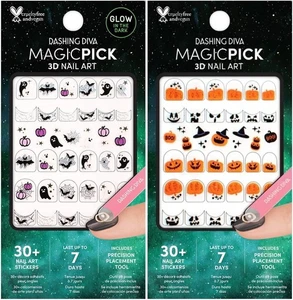 Dashing Diva MagicPick Glow Halloween Nail Stickers 3D Bats & Pumpkins - Picture 1 of 4