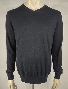 Faconnable black silk cashmere blend lightweight V-neck pullover sweater mens XL - Picture 1 of 8