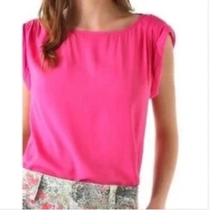 Alice + Olivia Silk Rolled Sleeve Top Hot Pink Blouse size Small - Picture 1 of 11