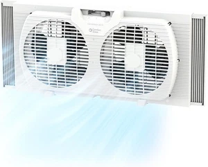 Comfort Zone Twin Window Fan with Reversible Airflow Control, 9", White - Picture 1 of 8