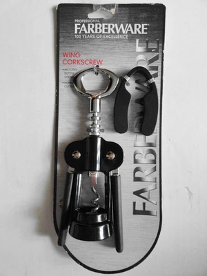 Abridor de botellas de vino sacacorchos de ala "SOFT GRIPS" FARBERWARE negro con CORTADOR DE LÁMINAS Foto 1 de 2