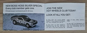 VINTAGE 1970 REDLINE HOT WHEELS CLUB BOSS HOSS SILVER SPECIAL ADVERTISEMENT - Picture 1 of 2
