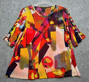Ali Miles Shirt Women Large Orange Artsy Tank Lined Boho Tunic Sheer Light Comfy - Picture 1 of 16