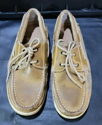 Zapatos de barco de cuero con cordones margaritaville talla 9,5 para hombre color tostado Foto 1 de 4