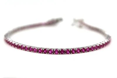 Bracciali Tennis Zirconi Naturali Rosa Argento 925 Eleganti Unisex 18 cm Jewelry - Immagine 1 di 3