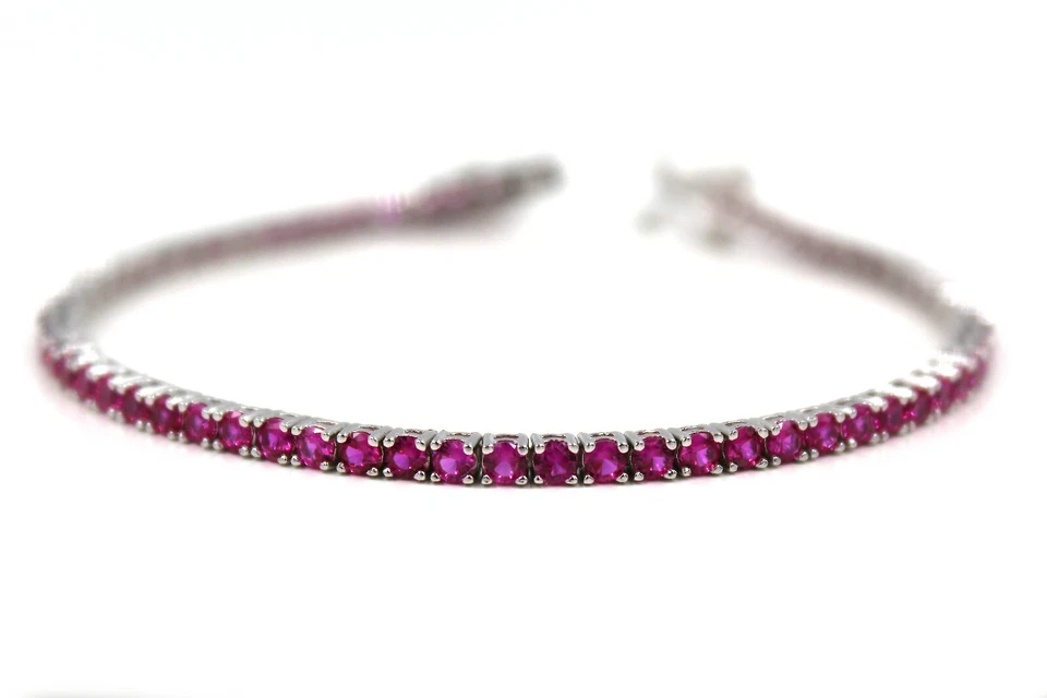 Bracciali Tennis Zirconi Naturali Rosa Argento 925 Eleganti Unisex 18 cm Jewelry - Immagine 1 di 3
