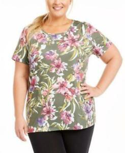 IDEOLOGY Womens Short Sleeves Palm Floral Tee Sz 3X $ 35 TINI {&}