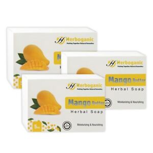 Men & Women Natural HERBOGANIC Mango Butter Herbal Soap,5 oz Bar | Pack of 3