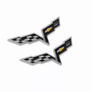 2pcs For 2005-2013 C6 Corvette OEM New Front Hood Rear Crossed Flag Emblem 100th - Zdjęcie 1 z 6