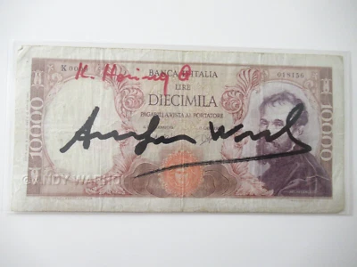 A. WARHOL/K.HARING: 10.000Lire "MICHELANGELO" 2x Original SIGNIERT IN SW-BRAUN - Bild 1 von 4