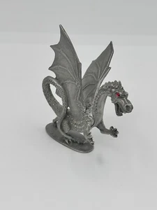 Vintage Ral Partha Pewter Winged Dragon Red Jeweled Eyes Miniature Figurine 1988 - Picture 1 of 5