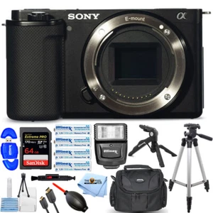 Sony ZV-E10 Mirrorless Camera (Body, Black) ILCZV-E10/B + 64GB + Flash Bundle - Picture 1 of 6