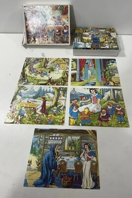 Rompecabezas de bloques Disney Blancanieves vintage con 6 escenas hecho en checo con caja Foto 1 de 4