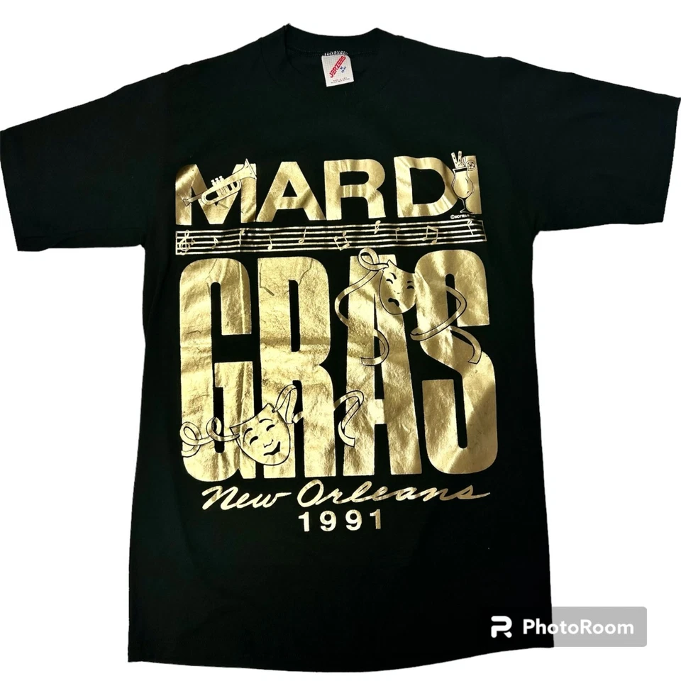 Nueva Camiseta De Colección Años 90 Russell Oro Brillante 1991 Mardi Gras Nueva Orleans Negra 50/50 Foto 1 de 4