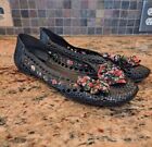 Restricted Multicolored Navy Cut Out Ballet Flat with Floral Bow Womens Size 10 