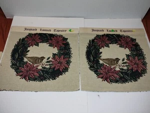 Paar OLDE GREENSBOROUGH Jacquard Webstuhl Weihnachten Gobelin Kranz 18" Quadrat - Bild 1 von 5