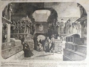 Antiker Druck Katakomben Kapuzinerkloster Palermo Holzschnitt 1850 - Bild 1 von 2