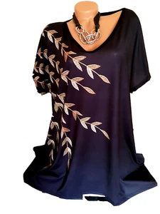 Tunika Lagenlook Bigshirt Schwarz mit Goldfarbenen Ranken 46 48-50-52 54 - Bild 1 von 4