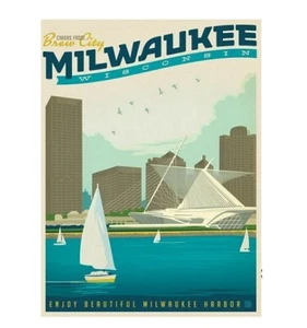 810 - Imán de refrigerador de póster de viaje Milwaukee Wisconsin - Imagen 1 de 1