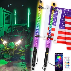 Pair 2FT RGB Spiral LED Whip Lights Antenna W/Flag For Polaris RZR XP4 1000 900 - Imagen 1 de 10