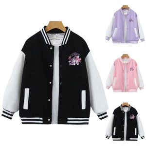 Kids Girls Kuromi Baseball Jacket Varsity College Uniform Coat School Outwear AU - Picture 1 of 16
