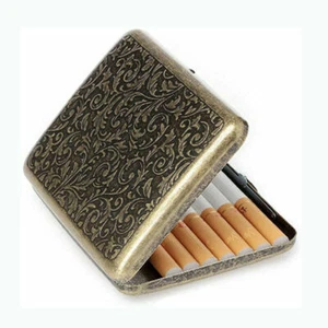 Vintage Metal Cigarette Case Box Gold Men Tobacco Holder for 20s Dia. 8mm Cigars - Picture 1 of 10
