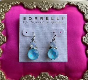Sorrelli Double Stud Dangle Earrings Tahitian Treat Blue Opal Palladium Silver - Picture 1 of 3