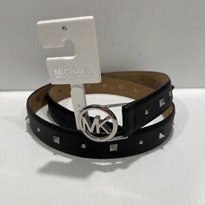 NWT $68 Michael Kors Women's Silver Studded Black Belt Style 556230C Sz XL
