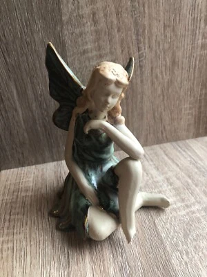 fantasy Green dressed fairy with crossed legs figure- used  - Image 1 of 4