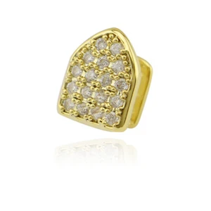 Hip Hop Grills Full ICED AAA+ CZ RAP Single Teeth Grillz 18K Gold Silver Plated - Picture 1 of 12