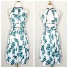 Adelyn Rae Palm Leaf Pattern Black Piping Back Cut Out White Halter Dress S