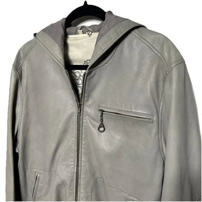 Chaqueta con Capucha Juicy Couture De Colección Y2K 100% Cuero Gris Para Mujer Talla Grande” Foto 1 de 4